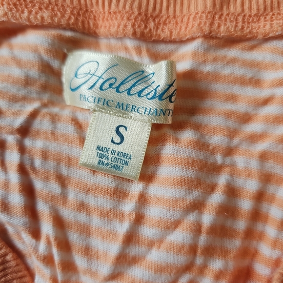 Hollister Peach & White Striped Henley Top – Size S - Picture 3 of 4